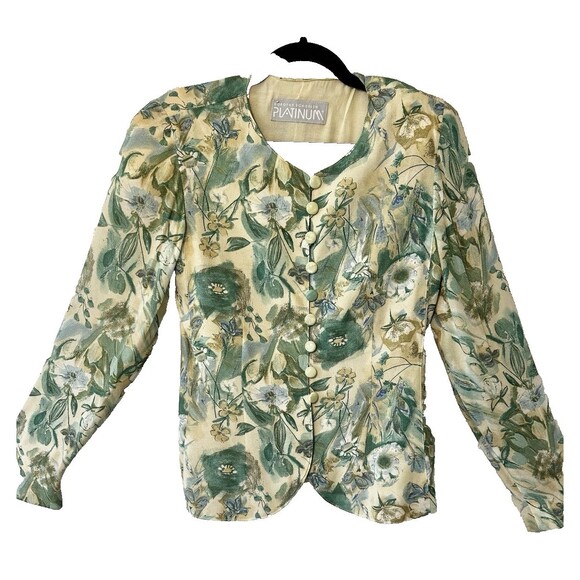 Platinum by Dorothy Schoelen Jackets & Blazers - VTG Platinum Dorothy Schoelen Jacket Blazer Top Womens Green Floral